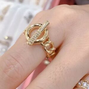 New Stock! Gold Chain Link Crystal Round Ring Sterling Silver